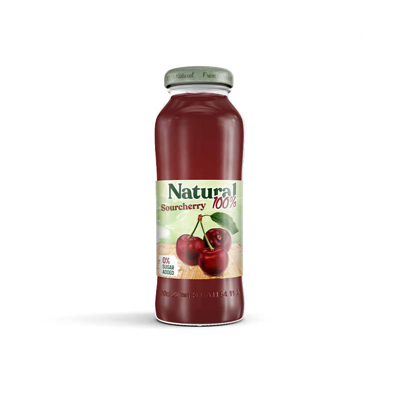 Natural 100% Sour Cherry Juice In Glass 12 x 200Ml
