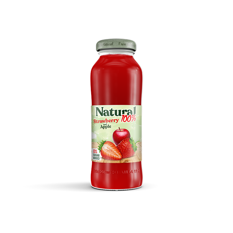 Natural 100% Strawberry Juice In Glass 12 x 200Ml