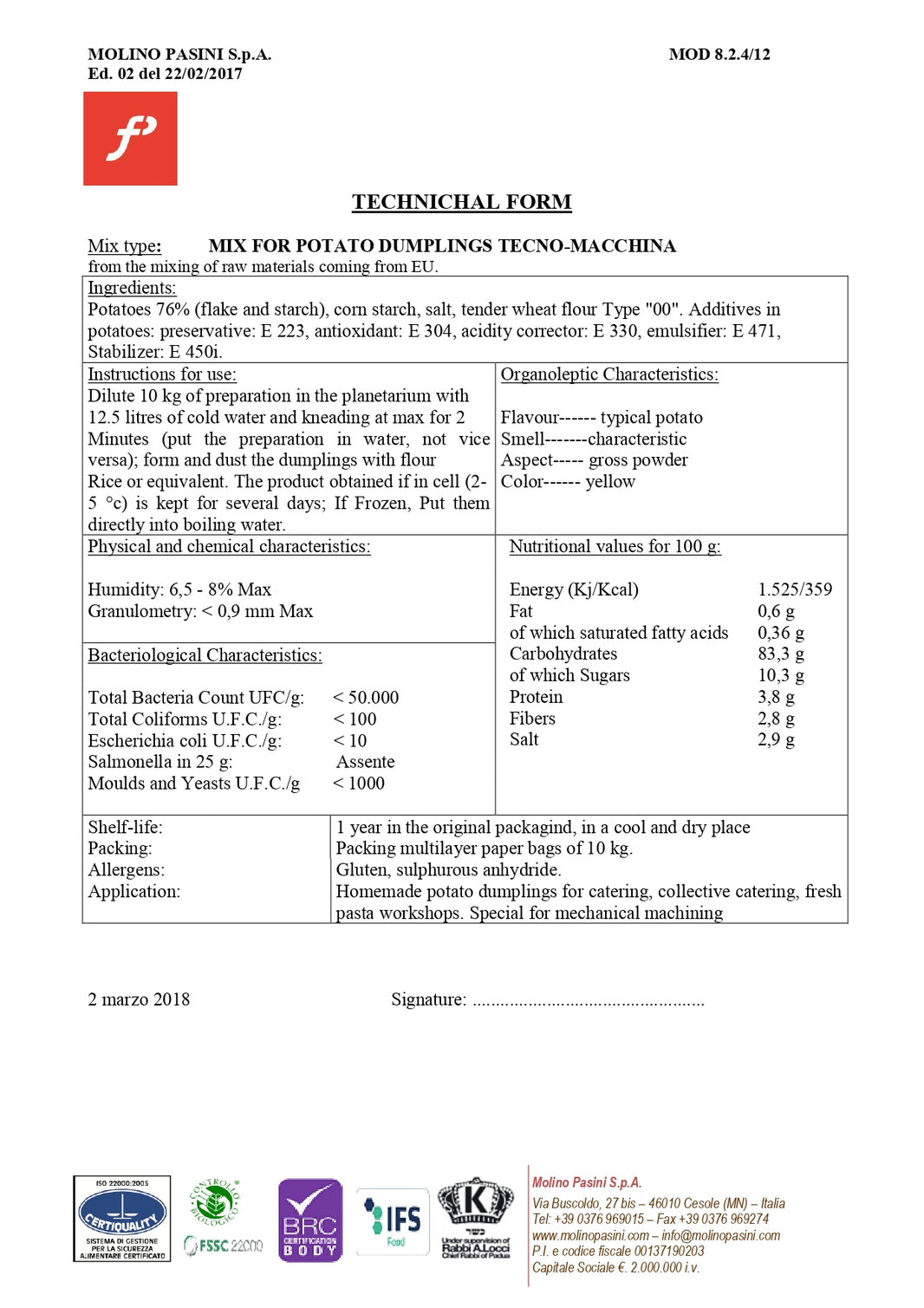 Molino Passini Gnocchi Flour 10kg