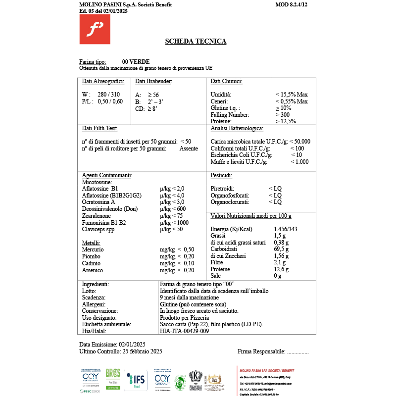 Molino Pasini 00 Green Verde Flour 25kg
